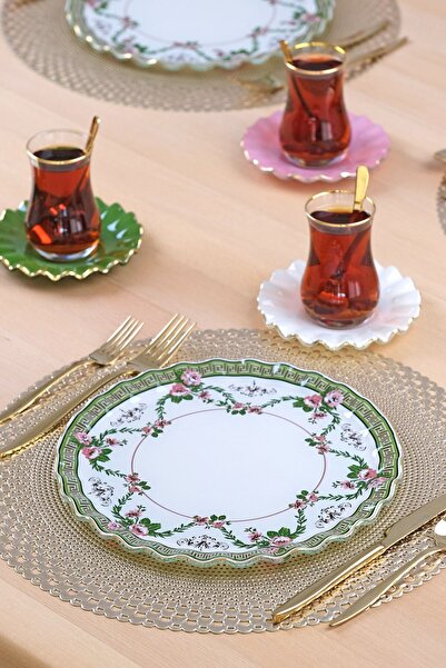 Glore Roses Altın Yaldızlı 6 Kişilik 19 Parça Çay Servis Takımı