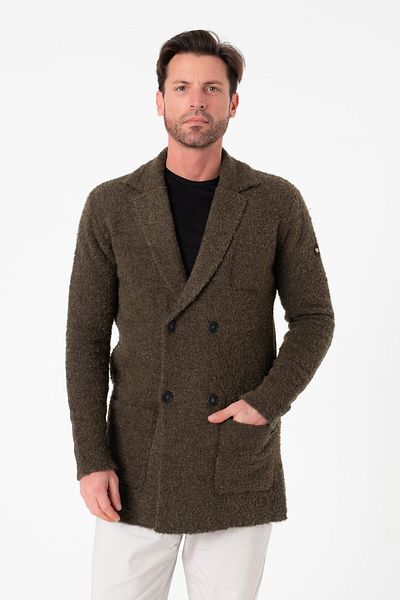 Tony Montana Μάλλινο ανδρικό πλεκτό μπουφάν Lux Tech με διπλή τσέπη με κουμπί-TC-1014