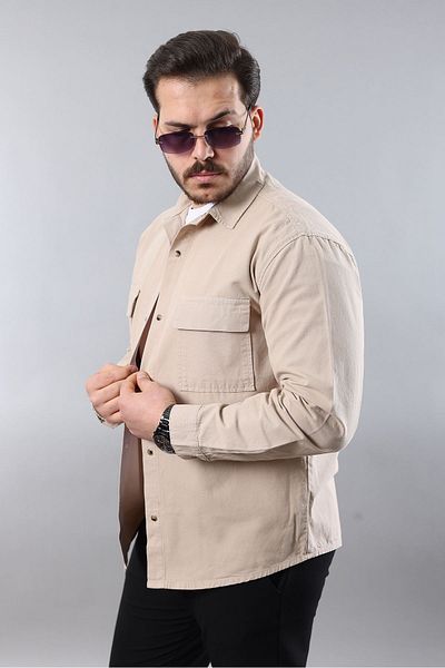 LTC Jeans Ανδρικό τζιν πουκάμισο Relax Fit Cotton Beige