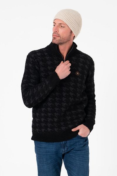 Tony Montana Half Zipper Lux Tech Houndstooth Patterned Men's Wool Knitwear Sweater-Tc-1018