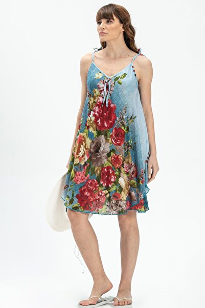 Eliş Şile Bezi Strappy Voile Aphrodite Κοντό καλοκαιρινό φόρεμα Ice Blue 6121