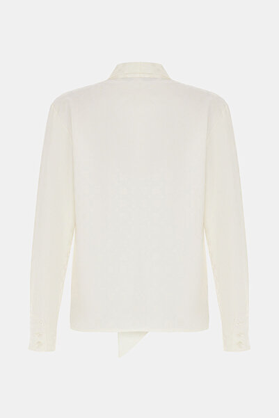 W Collection EKRU ŞAL YAKA UZUN KOLLU JAKARLI BLUZ