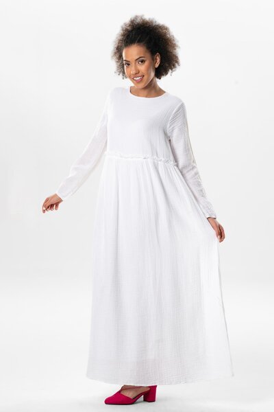 Eliş Şile Bezi Long Sleeve Oylum Robe Long Summer Muslin Dress White Byz