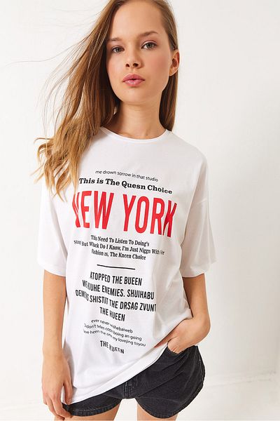 Bianco Lucci Women's New York Printed Oversize T-Shirt 6006 60283085