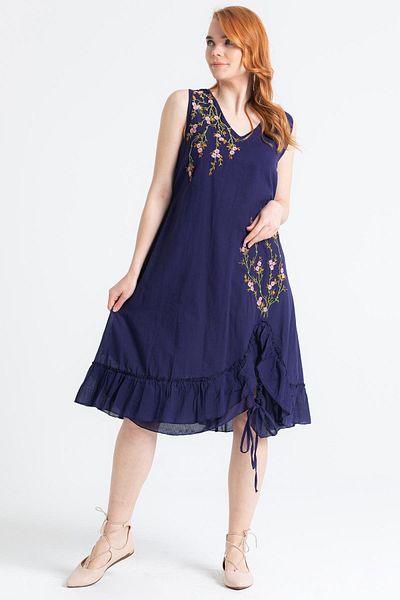 Eliş Şile Bezi Αμάνικο Voile Candan Slit Midi Μήκος Καλοκαιρινό Φόρεμα Μωβ Μωβ
