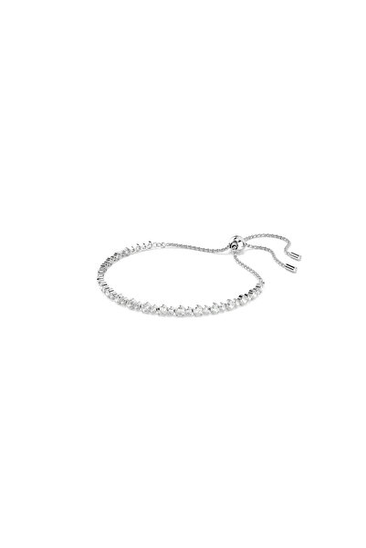 Swarovski Matrix Tennis Bileklik, Karışık Yuvarlak Kesimler, Beyaz, Rodyum Kaplama