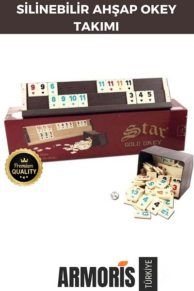 Armoris New Series Antibacterial Dirt-Repellent Scratch-Resistant Wipeable Gold Wood Home Cafe Okey Set