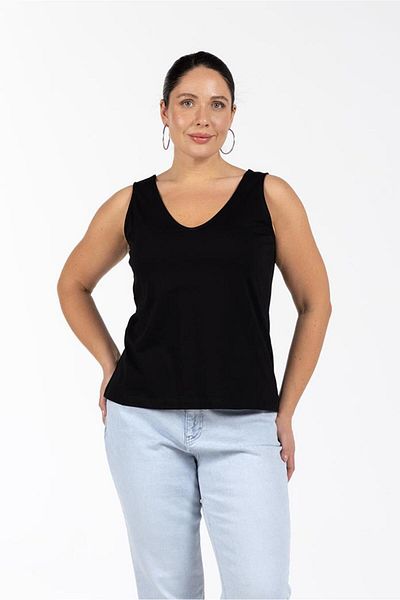 LUOKK SARA V-Neck 100% οργανικό βαμβάκι Plus Size Μπλούζα με λουράκι μαύρο