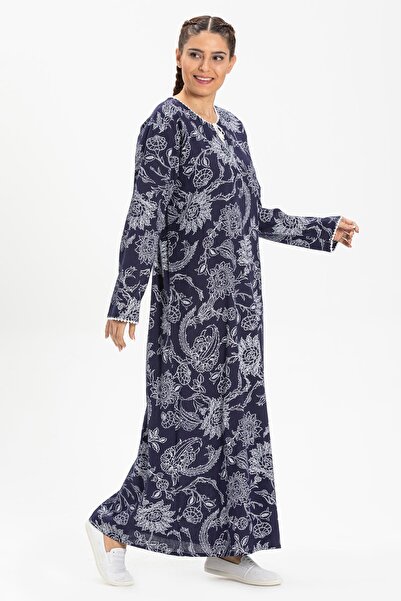 Eliş Şile Bezi Довгорукавна сукня з принтом з тканини Шіле, довга літня сукня з візерунком «Клен», темно-синя Lcvt