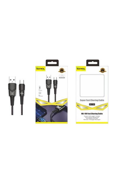 Matrix Fast Charging USB to Type-C Cable - 1.2 Meter - Black - MX 190