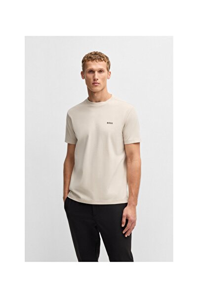 BOSS Kontrast logolu esnek pamuklu normal kesim tişört