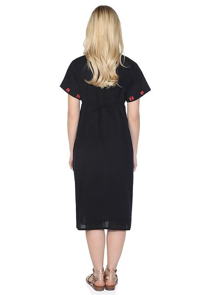 Eliş Şile Bezi Short Sleeve Plus Size Angel Midi Length Black Dress