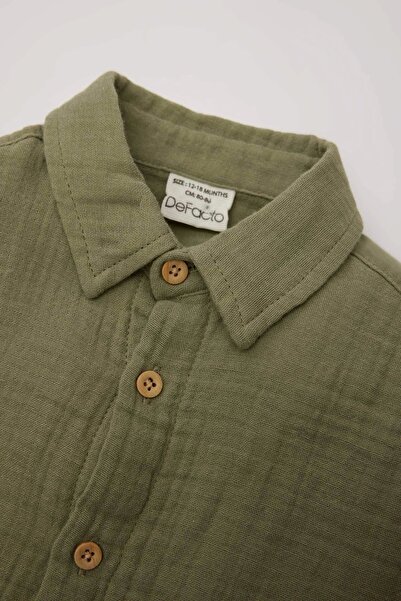 DeFacto D9596 Khaki Baby Boy 2Pcs Suit Long Sleeve Shirt Elastic Waist Cargo Pocket Pants