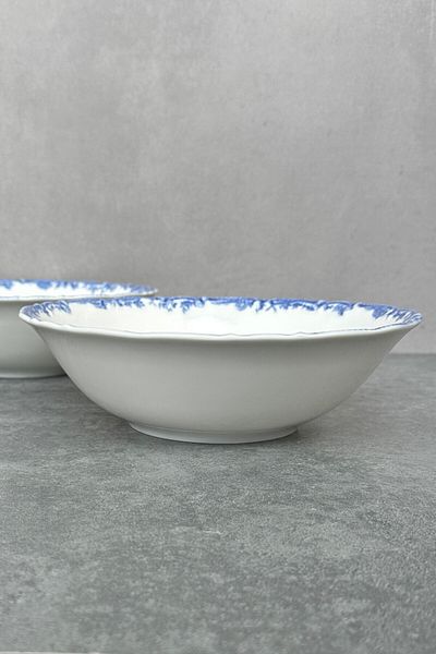 porselenden 23cm Premium Porcelain Salad Bowl with Blue Flowers and Presentation Serving Set