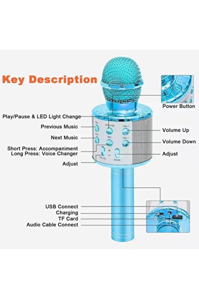 Generic Portable Handheld Wireless Bluetooth Karaoke Microphone with Adjustable Mix FM Radio