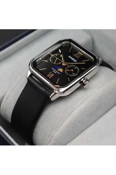 Casio Casio Unisex Analog Quartz Watch with Moon Phase and Genuine Leather Strap MTP-M305L-1A2