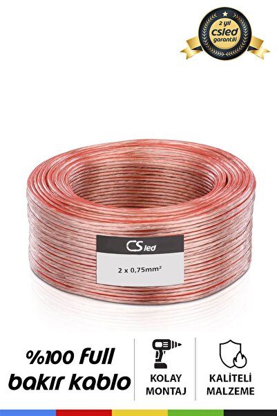 CSled 2 x 0,75 Şeffaf Kordon Kablo – Tam Bakır, PVC Kaplama, Esnek Yapı (1 ME...