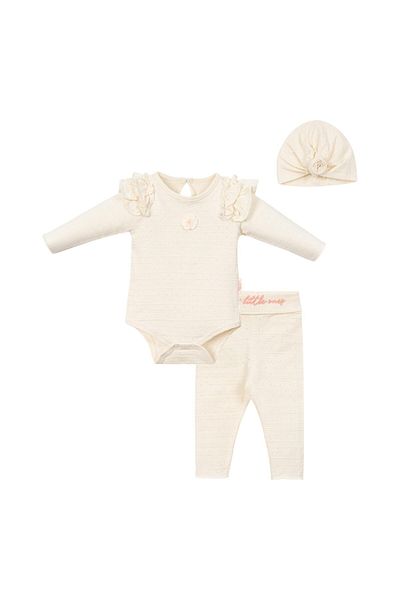 Necix's Shoulder ruffle flower snap body pants beret set