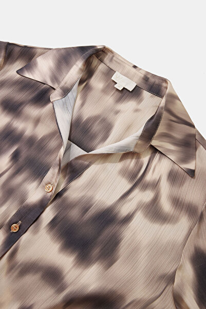 W Collection PUDRA V YAKA UZUN KOLLU DESENLİ BLUZ