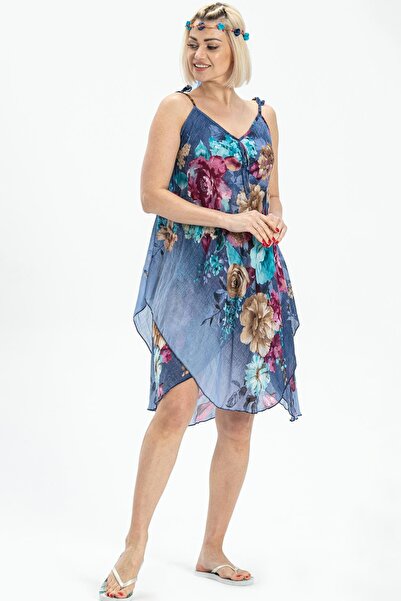 Eliş Şile Bezi Strappy Voile Aphrodite Short Summer Dress Turquoise 6120