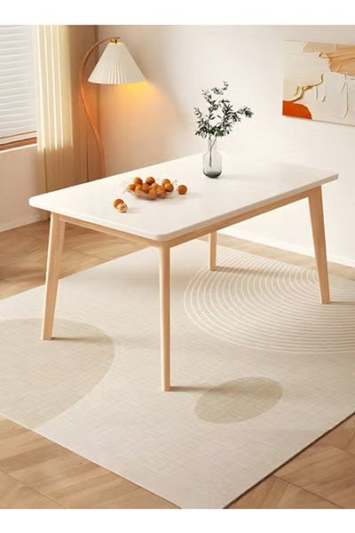 Taimi Modern Computer Desk with Solid Wood Legs, White, Home Office Writing Table, 80x60x75cm
