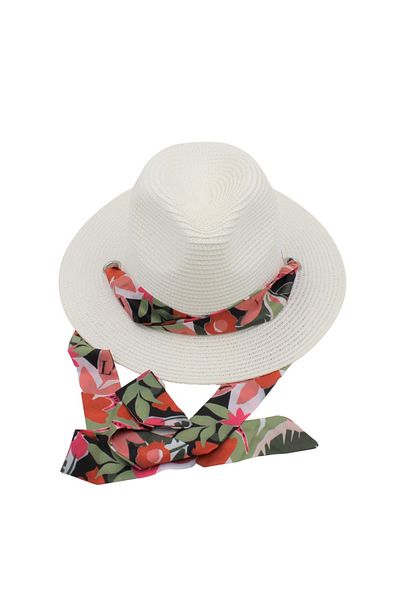 BM GİFT DESİGN White women's beach hat with colorful scarf