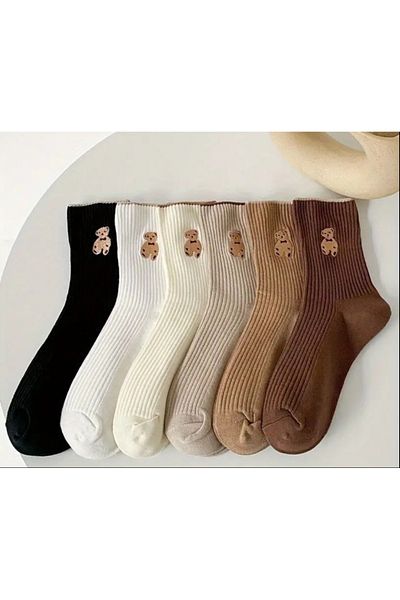 Asçelik Ribbed Tennis Socks - Teddy Bear, Pack of 5