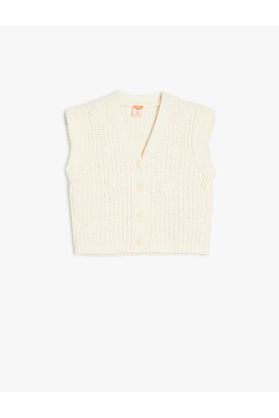 Koton V-Neck Sleeveless Buttoned Basic Knitwear Vest