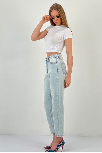 Miss Poem Blugi Mom largi de damă Pantaloni de blugi albastru gheață