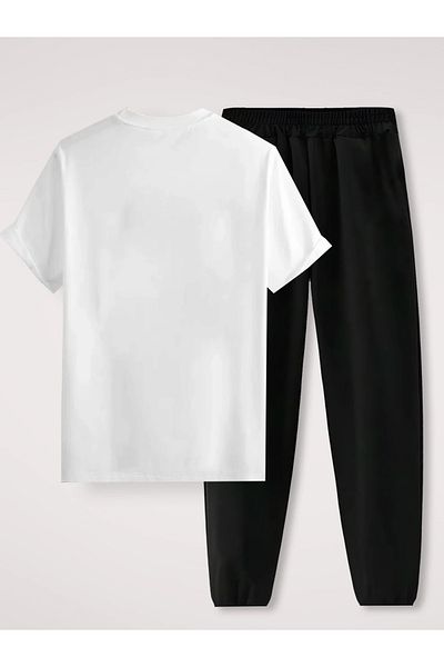 PENTHİLUS 2 Pieces Suit Short Sleeve T-Shirt and Long Pants Bird Print Tracksuit Set