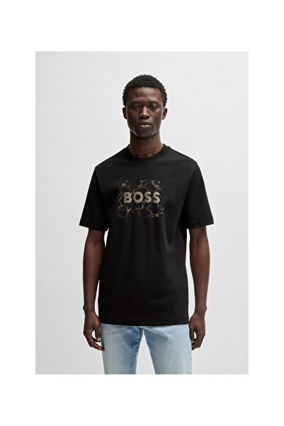 BOSS Logo desenli pamuklu penye tişört