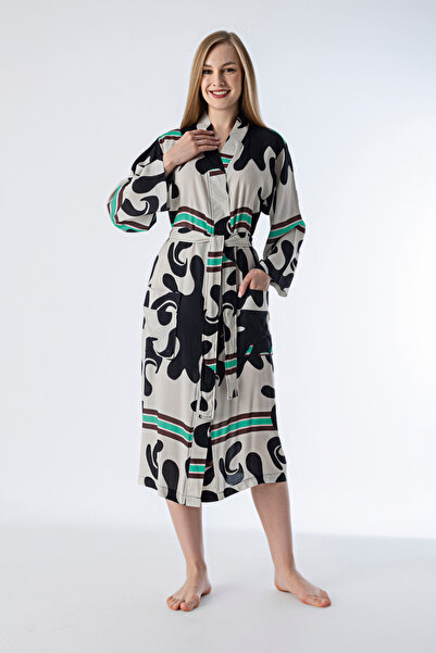 Nuşa Terletmez Baskılı Emprime Kumaş Pamuk Sabahlık