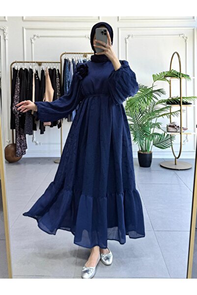 MODA HASEN ÇİÇEK BROŞ DETAYLI ROBALI ELBİSE