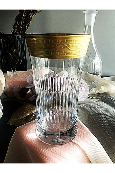 DECOSTYLE Gold Plated Pasabahce Azur Lux 300Cc Soft Drink and Water Glass