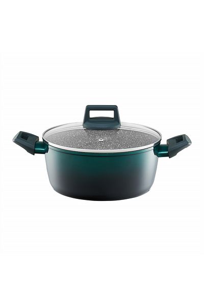 Ambition Oala cu capac 20cm, 2.3L, invelis Qualum Ceramic Stone Edition, Ombre Green