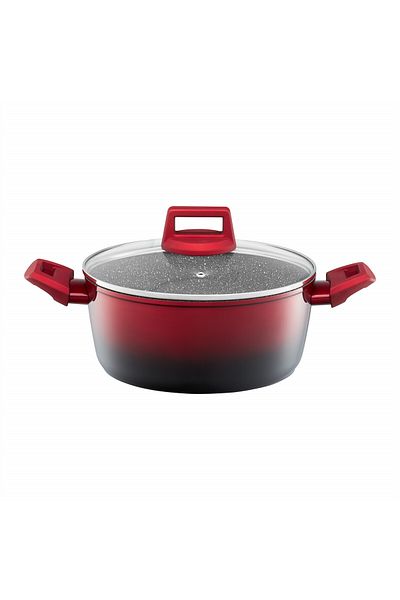 Ambition Pot with lid 20cm, 2.3L, Qualum Ceramic Stone Edition coating, Ombre Red