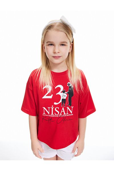 Koton Cotton Short Sleeve Crew Neck April 23 and Ataturk Printed T-Shirt