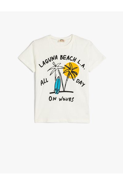 Koton Crew Neck Palm Printed Short Sleeve Cotton T-Shirt