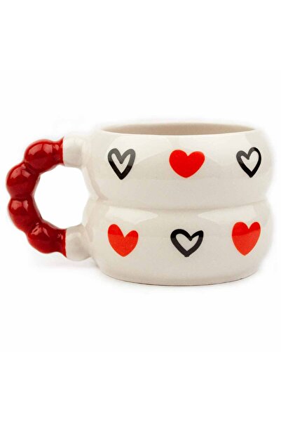PALTO TASARIM كوب هارموني لامع مطبوع عليه قلوب حمراء وسوداء مصنوع يدويًا - كو...