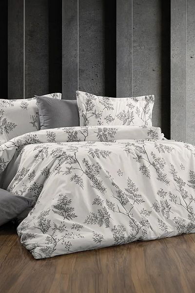 GARDEN ROOM Single Sharaja Grey/White Model Duvet Cover Set with Elastic Sheet and Pillowcases