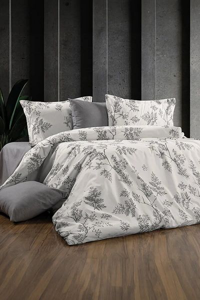 GARDEN ROOM Single Sharaja Grey/White Model Duvet Cover Set with Elastic Sheet and Pillowcases