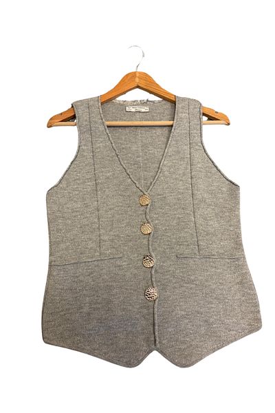 Irmak Kerekli Women's Gray V-Neck Buttoned Knitwear Vest 24Yd1500