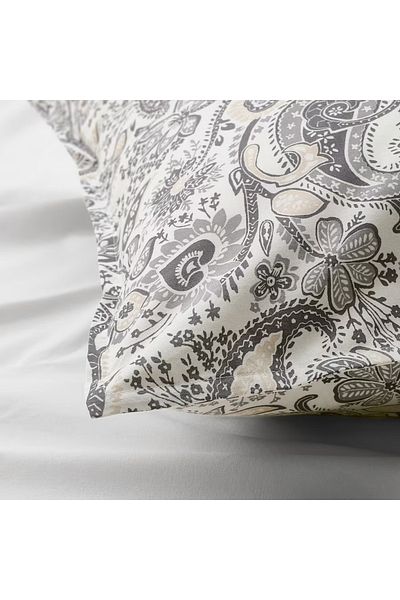 IKEA RODGERSIA Pillowcase, Grey/White – 50x80 cm, 152 TC, Soft Cotton/Viscose Blend