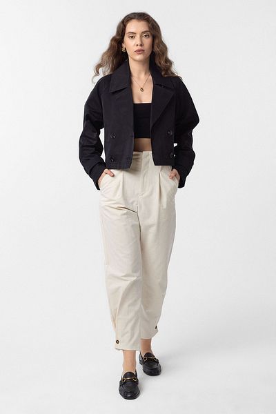 Antioch Black Women's Double Breasted Short Trench Coat