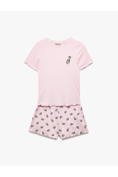 Koton Viscose Crew Neck Koala Printed Shorts Pajama Set