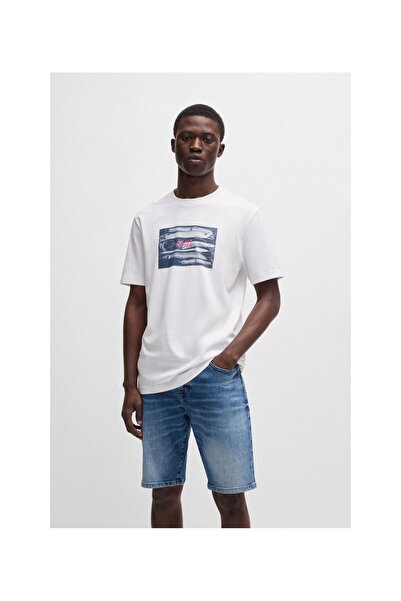 BOSS Koordinat sanat eserli pamuk jarse tişört