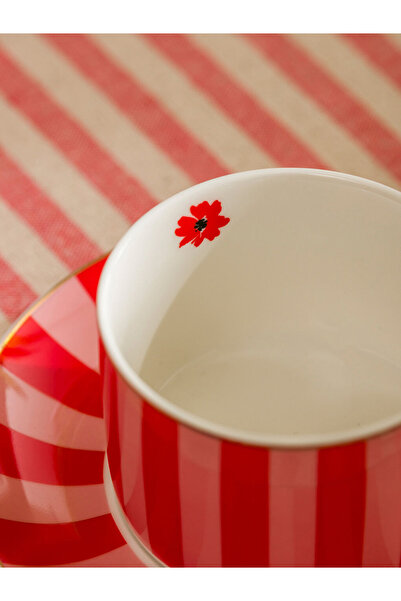 LC Waikiki Red Line Patterned 2-Person Porcelain Tea Cup Set 220 ml