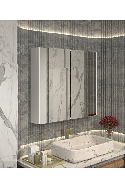 makbulce Berlin Çif Kapaklı Aynalı Banyo Dolabı MDF