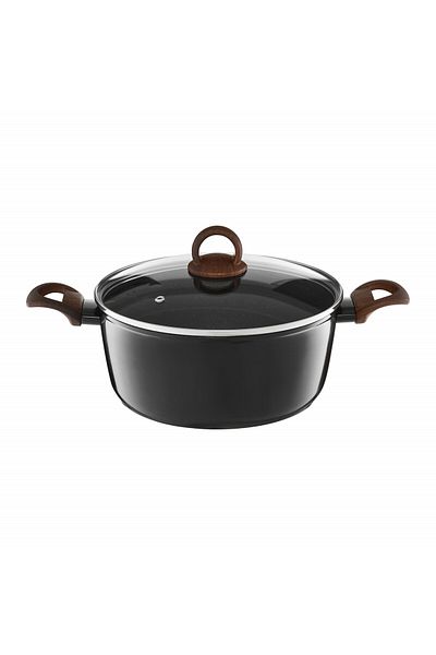 Ambition Pot with lid 24cm, 4.3L, Qualum Basic Stone Edition coating, Darkwood