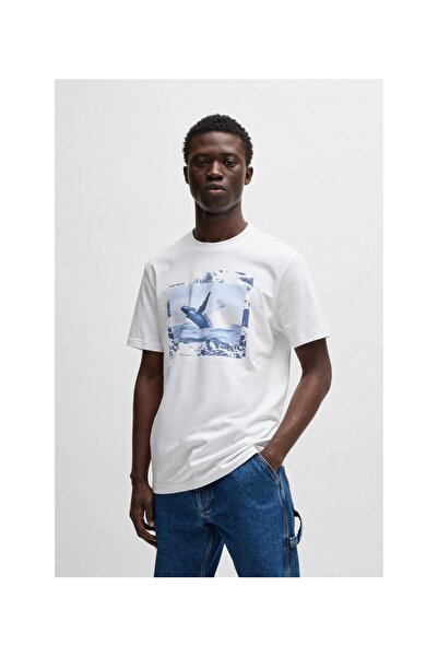 BOSS Fotoğraf baskılı pamuk jarse tişört